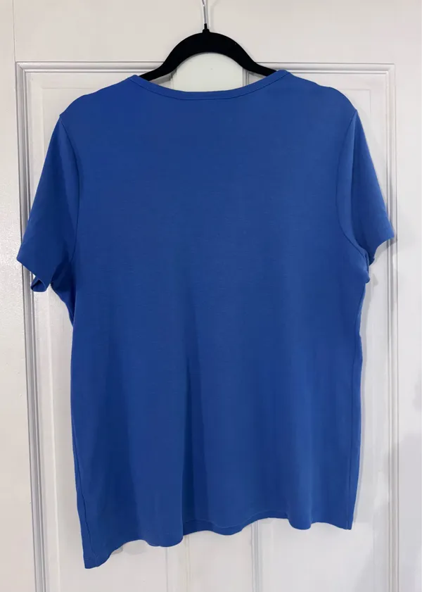 Karen Scott Women's Blue V-Neck Short Sleeve T-Shirt Large - Image 2