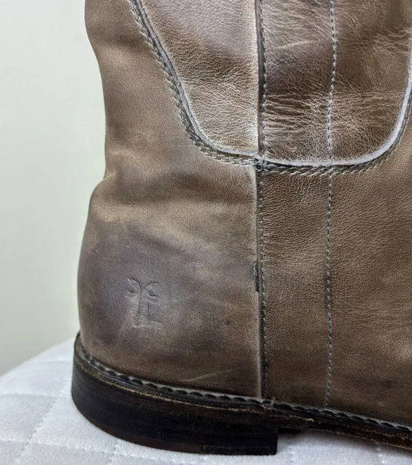 Frye Paige Gray Distressed Leather Tall Riding Boot Women's Size 7.5 B - Image 7