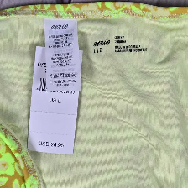 Aerie String Cheeky Swim Bottoms Neon Floral Print Tie Side‎ Bikini Size L - Image 4