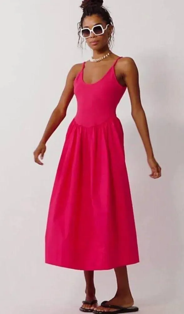 FREE PEOPLE Dylan Midi Dress in Pink Size X-Small - Image 3
