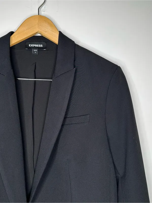 Express Studio Stretch Twill One Button Boyfriend Blazer Black Women's Medium NW - Image 5