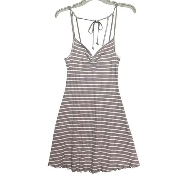 Abercrombie & Fitch Dress Womens XS Gray Striped Ribbed Knit Swing Sundress - Image 2