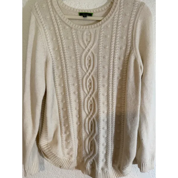 C. Wonder Sweater Cream M Womens Cable Knit Wool Blend Pullover - Image 11