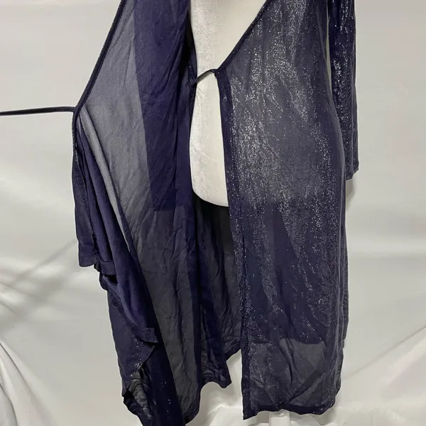 & Other Stories Sheer Metallic Long Sleeve Midi Wrap Dress Navy Blue Size 2 - Image 14