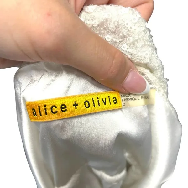 Alice‎ + Olivia Mini Dress Sleeveless Bodycon Sequin Beaded Silk White Size 2 - Image 7