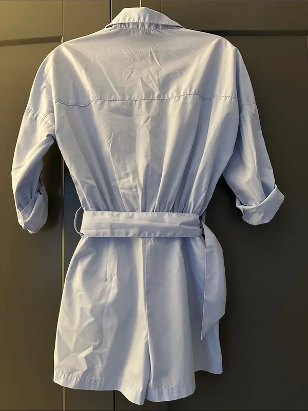 Zara Light Blue Belted Shirt Romper - Image 4