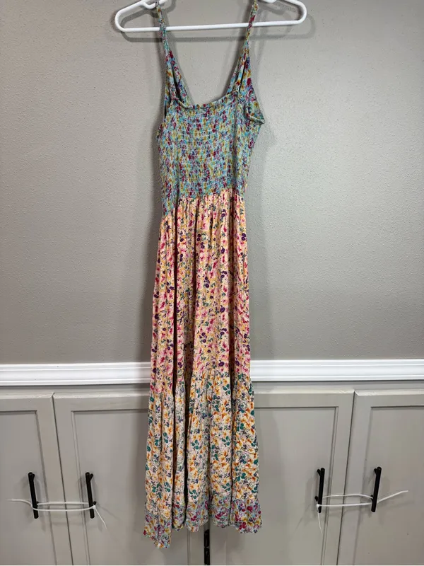 Angie Boho Floral Spaghetti-Strap Maxi Dress in Pastel Multi - Image 7
