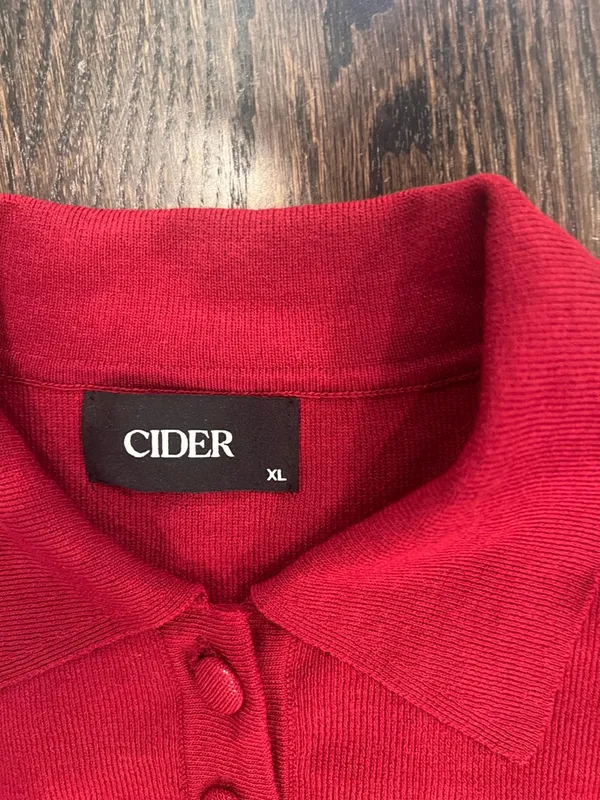 Cider Red V-Neck Collared Button Sweater - Image 3