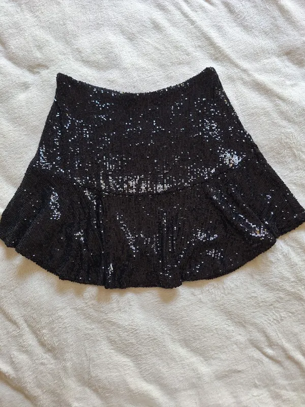 Free People FP One Extraordinarily Extravagant Black Sequin Mini Skirt M Flounce - Image 2