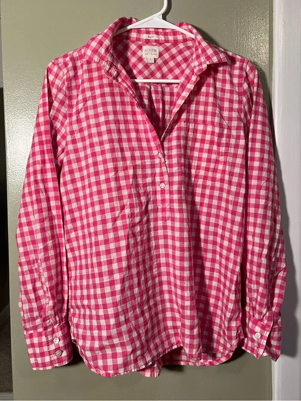 J. Crew Factory Women's Size Small Plaid Gauze Shirt in Boy Fit Buff Berry Pink - Image 2
