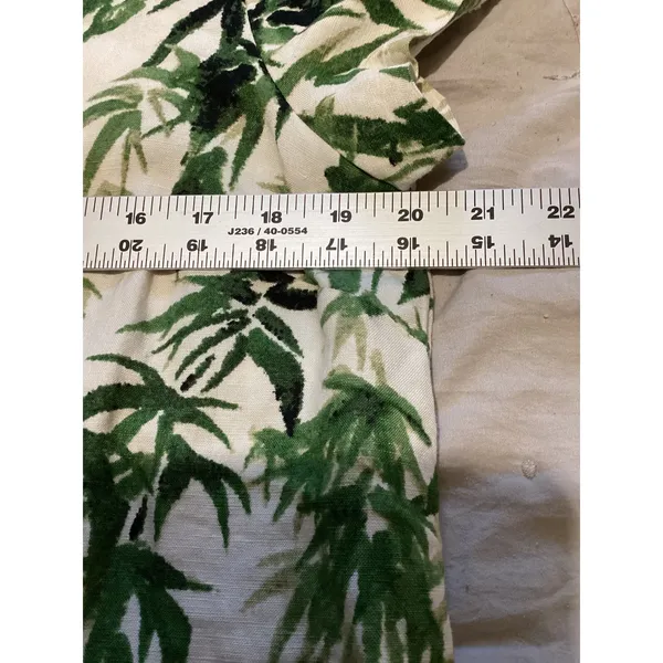 J. Jill Womens Green Bamboo Print Linen Blend Button Back Top Blouse Medium - Image 6