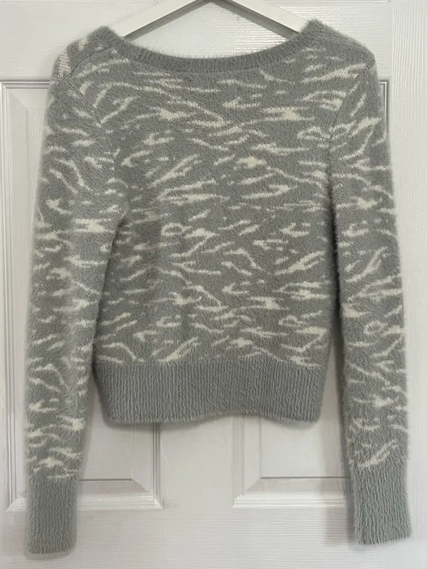 Abercrombie & Fitch Soft AF Cardigan S Fuzzy Animal Print Y2K Cozy Balletcore - Image 3