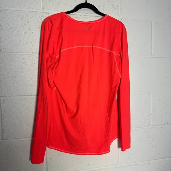 Athleta Womens Large Neon Coral Long Sleeve Performance Top Thumbholes Workout - Image 3