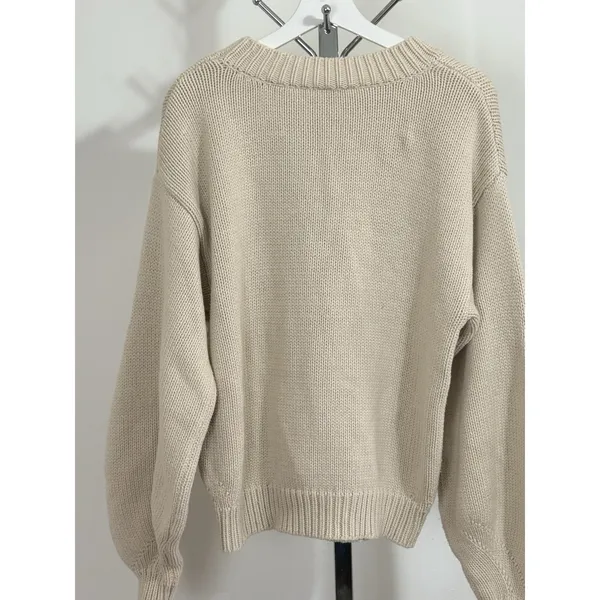 Princess Polly Chunky Knit Sweater Beige Oversized Crewneck Balloon Sleeve S/M - Image 3