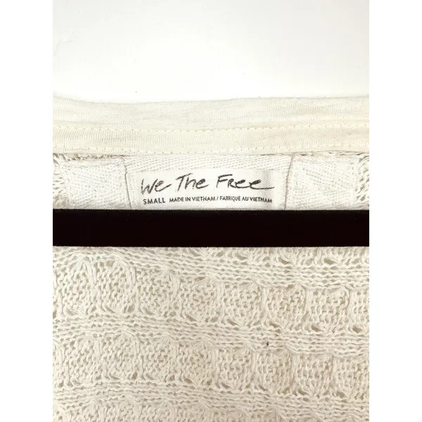 We The Free People Thien Hacci Ivory Textured Knit Fringe V-Neck Oversized Small - Image 8