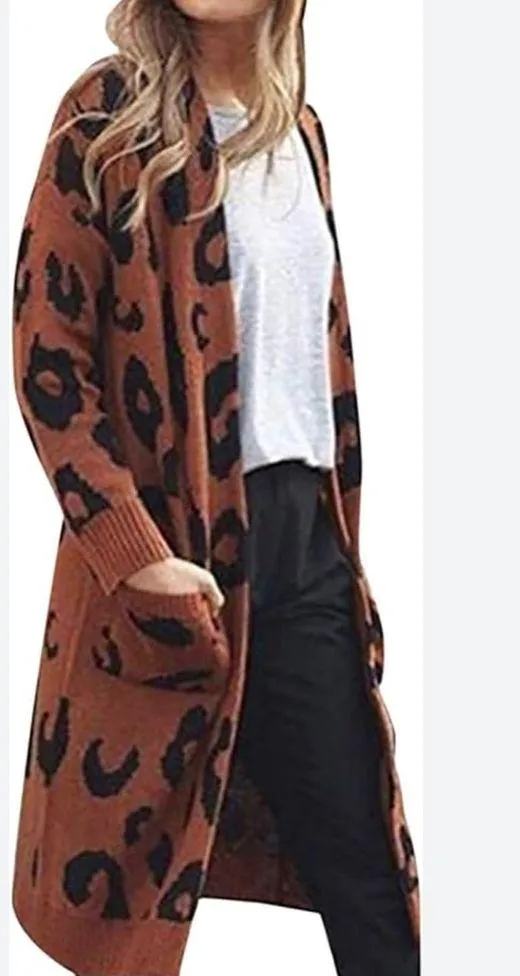 Angashion Leopard black & brown loose fit long outerwear sweater - Image 4