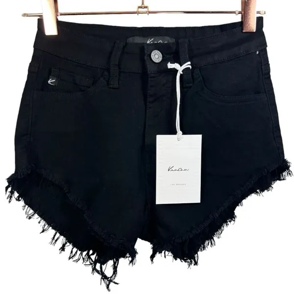 NWT KanCan High Rise Distressed Raw Fringe Hem Denim Jean Shorts 0/23 - Image 7