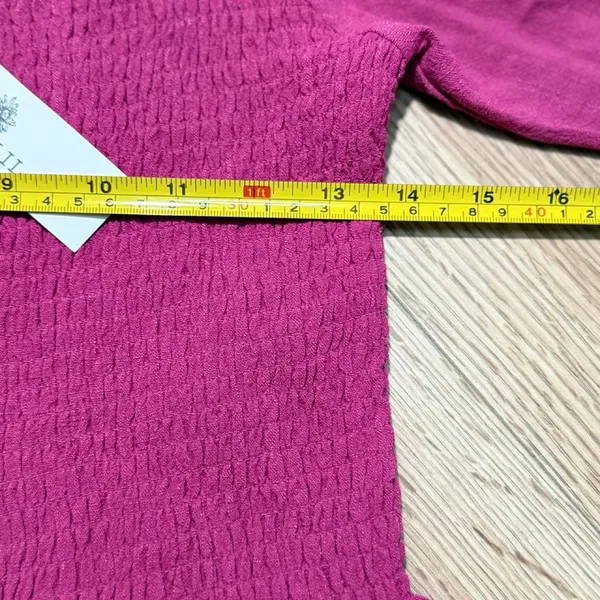 Daisy & Delilah Florence Smocked Crop Top Magenta Pink Linen Blend Puff Sleeve M - Image 4