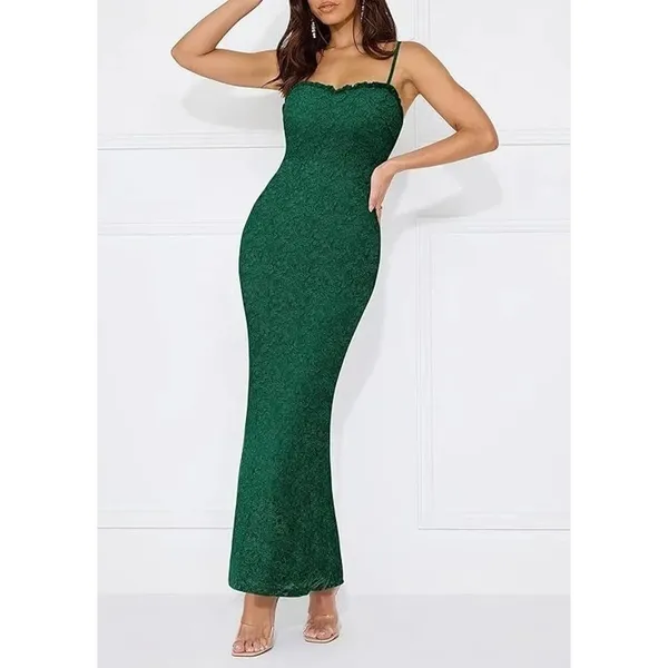 PRETTYGARDEN Lace Floral Bodycon Semi Formal Maxi Dress Dark Green M (8-10) - Image 4