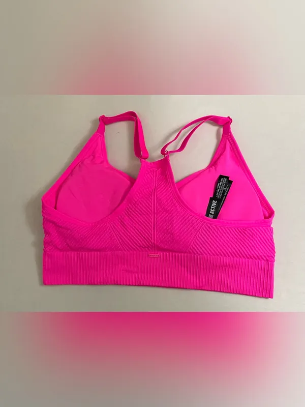PINK Victoria's Secret NWT Seamless Ribbed Bralette Crop Top Hot Barbie Pink Size L - Image 2