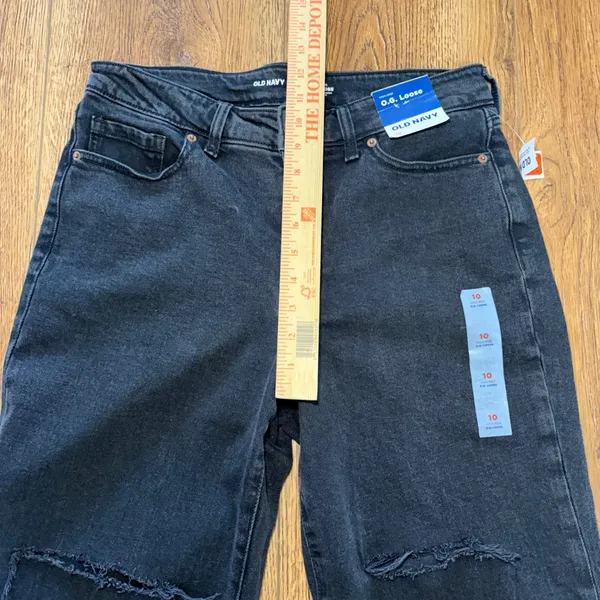 NEW Old Navy OG Loose High Rise Black‎ Raw Hem Straight Leg Jeans Womens 10 - Image 5