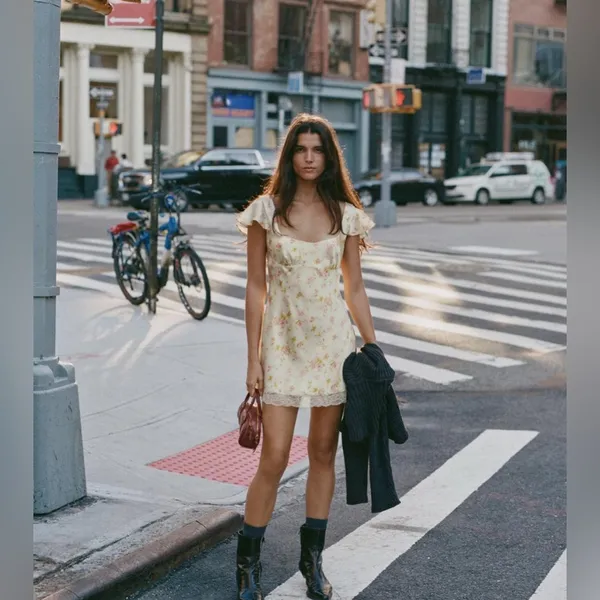 Zara mini satin‎ floral dress with lace - Image 2
