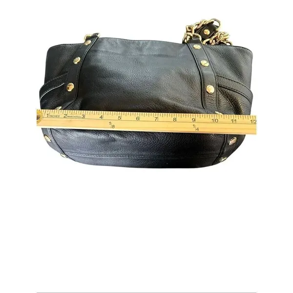 Michael Kors Delancy Shoulder Tote Bag Black Gold Pebbled Leather - Image 4