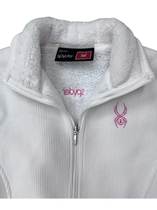 (RFB2) Women's Spyder Core Fleece Full Zip Jacket White Size Large Breast Cancer - Image 3