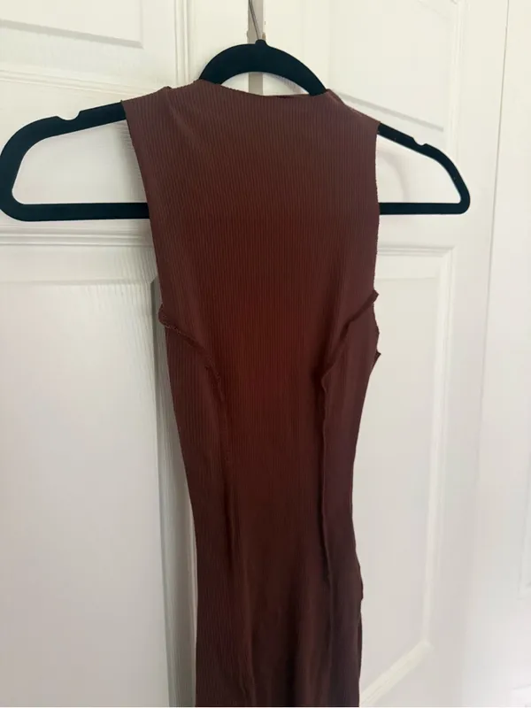 Naked Wardrobe Snatched and Sexy Bodycon Mockneck Dress Chocolate Brown Small - Image 7