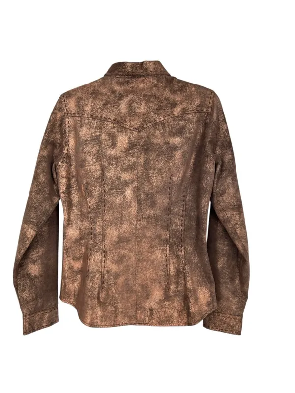 Roper Vintage Leather Jacket Bronze Metallic Full Zip Size Small Western Cowgirl - Image 7