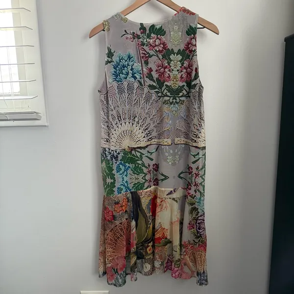 Desigual Large Lucille Tank Dress Asymmetrical Grey Colorful Flowy Spring - Image 6