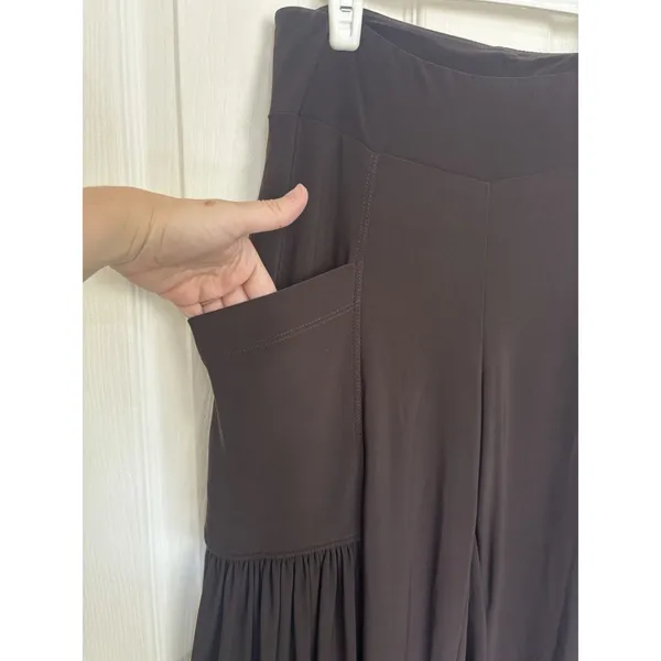 Talk of the Walk Brown High Rise Extra Wide Leg Pull On Pants Large Pockets M - Image 3