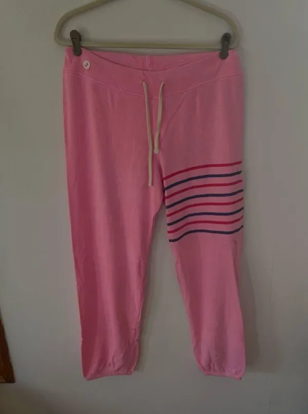 New SUNDRY Women's Stripes Sweatpants in Pigment Dyed Pink Neon size 3/L - Image 3