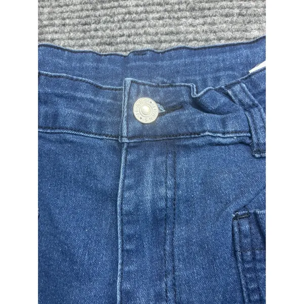 Womens XL 32x24 Wide Leg Cropped Jeans High Rise Patch Pocket Medium Blue Denim - Image 3