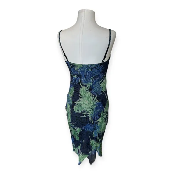 Vintage 90s Y2K Eva Blue Beaded Tropical Print Slip Dress S Fairycore Coquette - Image 7