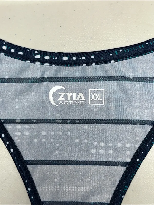 Zyia Active XXL Blue & White Polka Dot Shadow Stripe Racerback Athletic Tank Top - Image 4