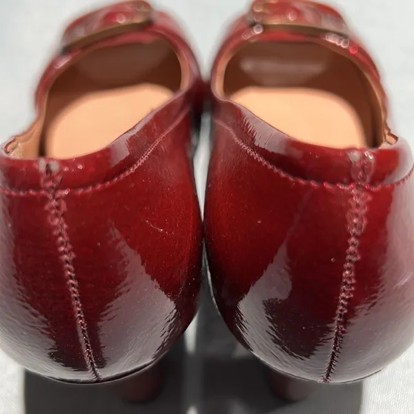 ETIENNE‎ AIGNER Dune Red Patent Vegan Open-Toe Heels Shoes Size 6.5M Buckles B42 - Image 7