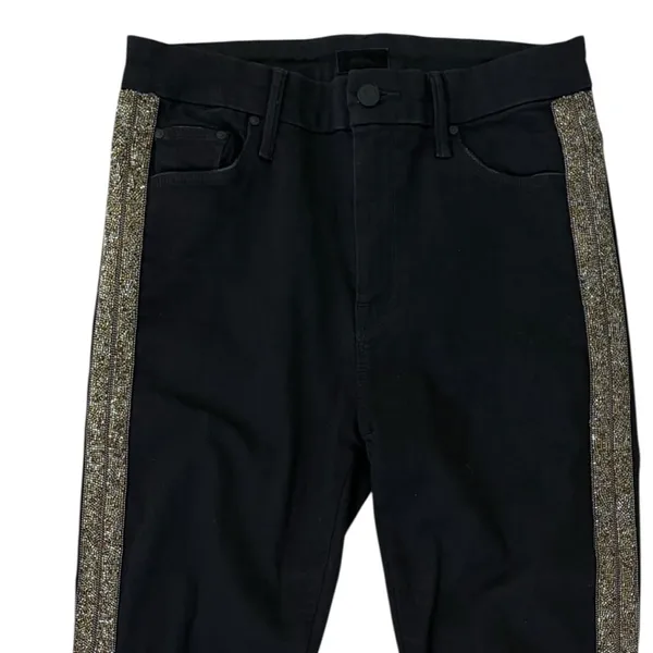 MOTHER Denim High Waisted Looker Ankle Fray Guilty Flash Black Embellished 28 - Image 6