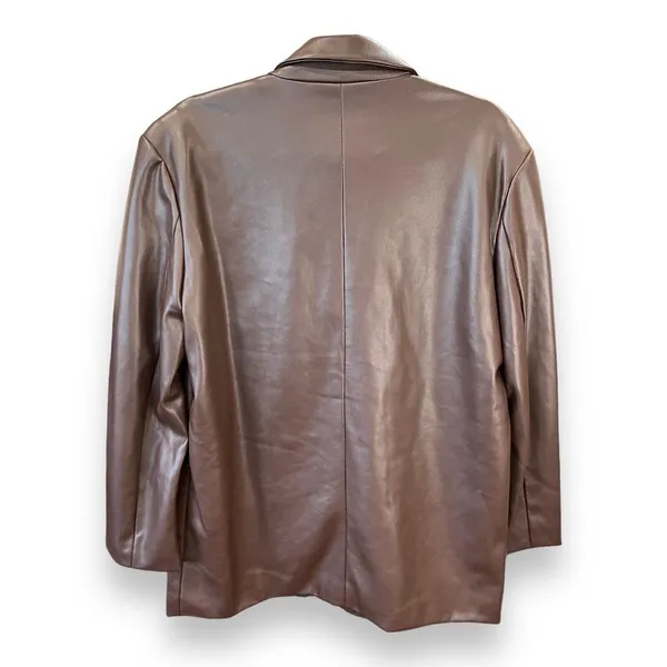 Vero Moda Blazer‎ Size M Olivia Faux Leather Blazer in Coffee Bean Pockets NWT - Image 3