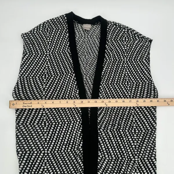 Chico's Sweater Vest Womens M 8 Chicos 1 Black White Knit Fringed READ - Image 5