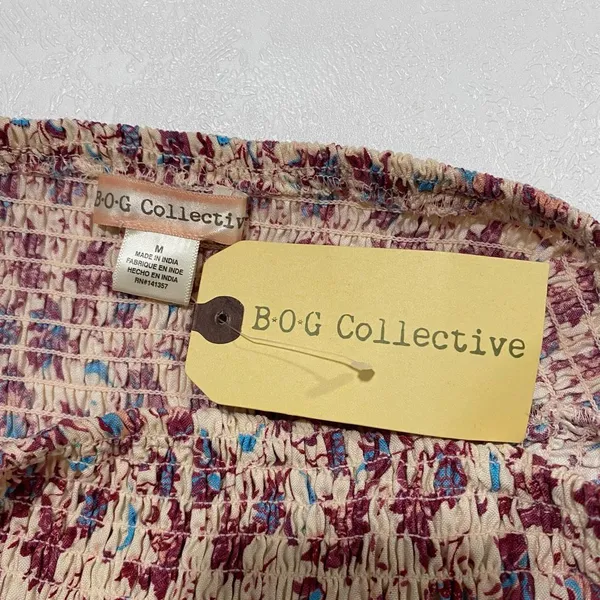 BOG Collective Floral Smocked Jumpsuit M Boho Wide Leg Puff Sleeve NWT - Image 4