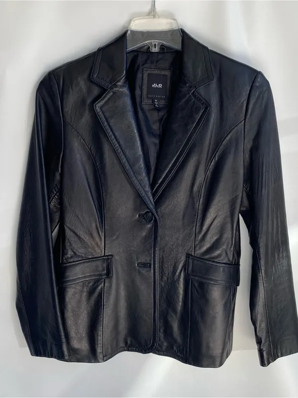 JLC New York vintage 90s Y2K black leather blazer jacket downtown girl winter M - Image 8
