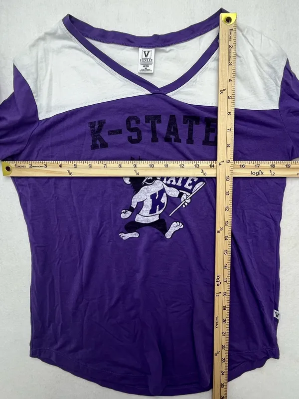 Venley K-State Wildcats Women’s Colorblock Logo Long Sleeve V-Neck Shirt Medium - Image 8