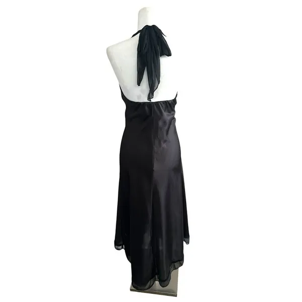 Vintage BMoss‎ Dress Black Midi Halter Dress 6 Babydoll Y2K Whimsigoth Goth Hoco - Image 6