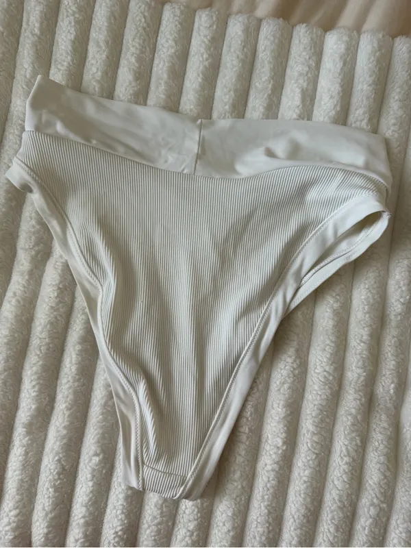 aerie White Ribbed High-Cut cheeky Bikini Bottom - Image 6