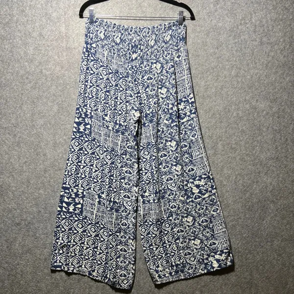 Michael Farrell Blue White Geometric Print Wide Leg Smocked Waist Pants Size S‎ - Image 8