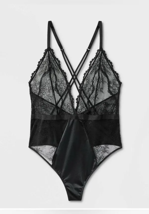NEW Unlined Lace Lingerie Bodysuit Auden V Back Cotton Gusset Sheer Pull-On 2X - Image 6