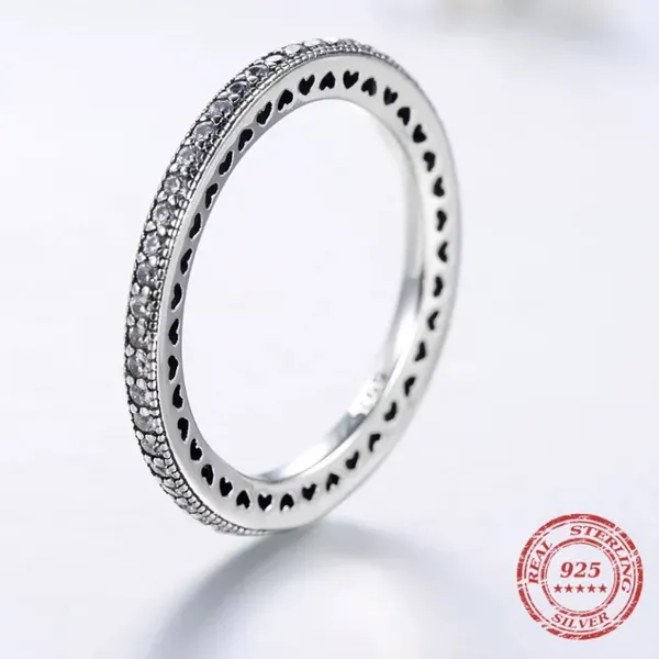 Sterling Silver SIZE 5 925  Hearts Clear CZ Stackable Ring - Image 5