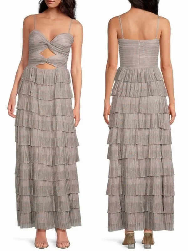 NWT Gianni Bini Grace Plisse Rainbow Metallic Sweetheart Cut Out Tiered‎ Dress - Image 2