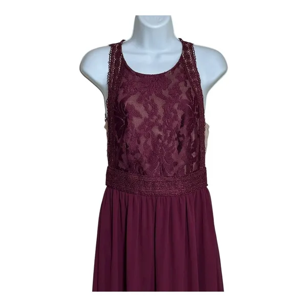 Lulus Burgundy Lace Bodice Maxi Dress Bridesmaid Formal‎ Event Size S - Image 5